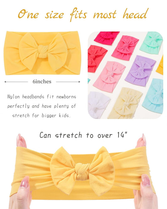 20pcs Baby Girls Nylon Headbands Turban Hair Bows Hair Band Elastic Hair Accessories for Kids Toddlers Infants Newborn