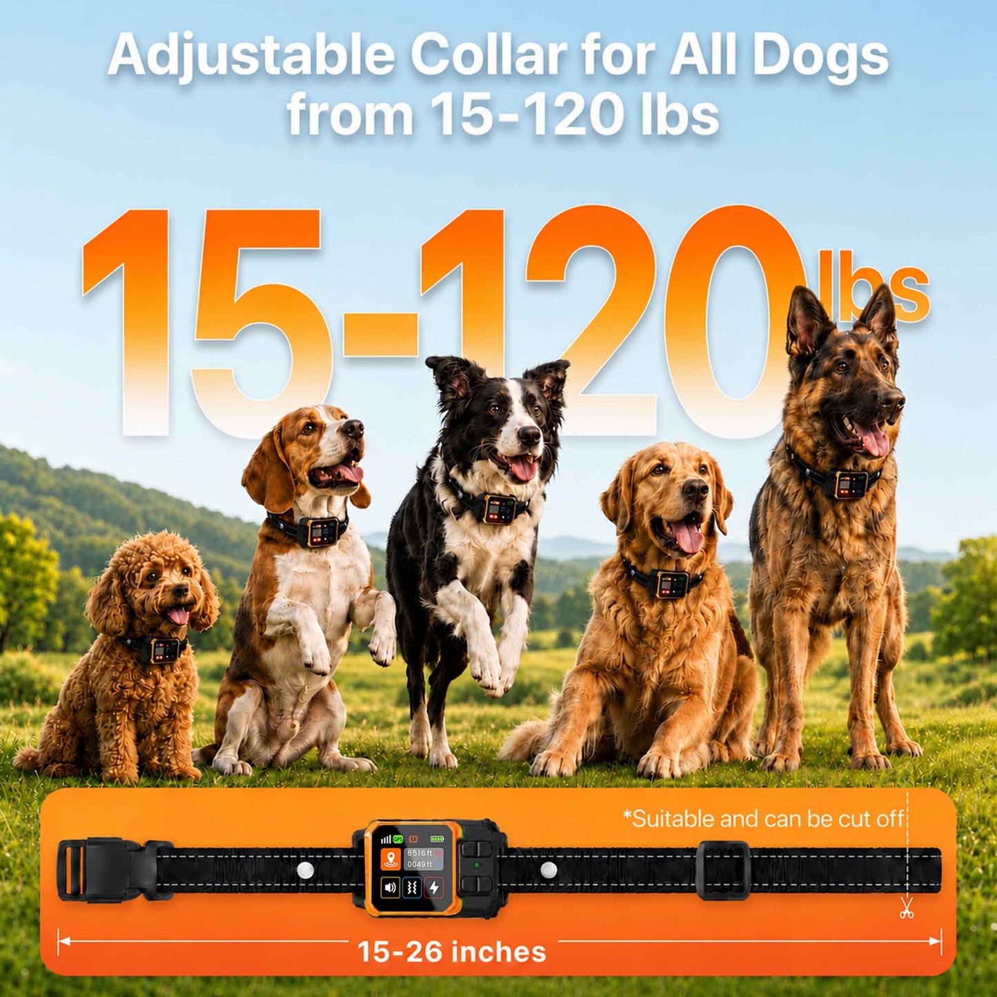 CICPAP GPS Wireless Dog Fence, Portable Custom and Circular Boundary System, 49-6500 FT Range, No Subscription, IP67 Waterproof Rechargeable Collar for 15-110 lb Dogs