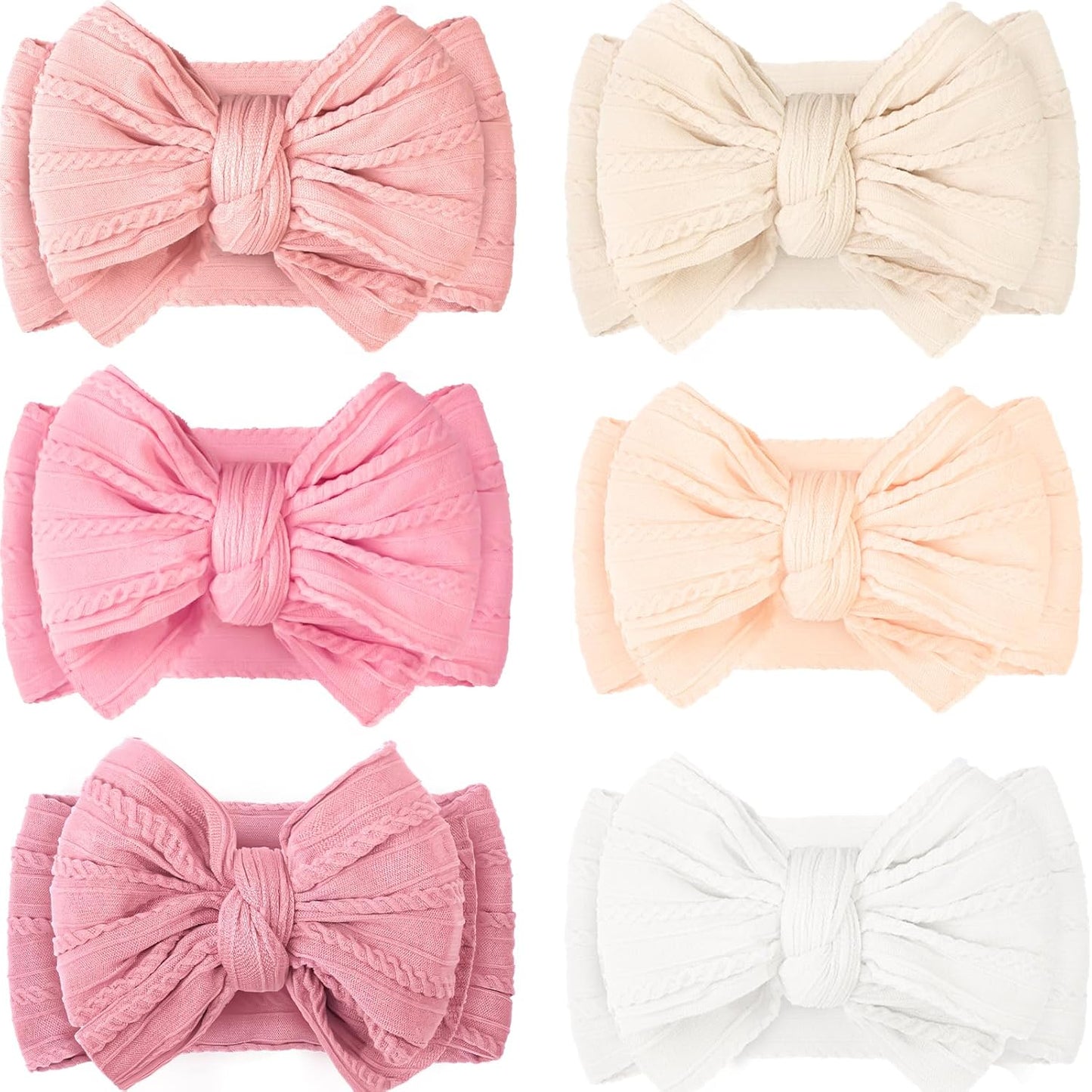 6 Pcs Baby Bows Headbands Nylon Hairbands Baby Girl Bows Hair Accessories for Newborn Infant Toddler Essentials (Classic Pink Series)