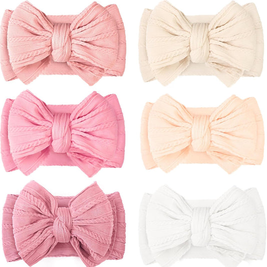 6 Pcs Baby Bows Headbands Nylon Hairbands Baby Girl Bows Hair Accessories for Newborn Infant Toddler Essentials (Classic Pink Series)