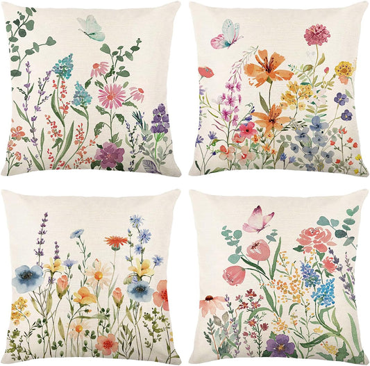 Spring Decorations for Home - Spring Pillow Covers 18x18, Outdoor Pillow Covers Springtime Farmhouse Throw Pillow Cover Garden Linen Cushion Case for Home Decor