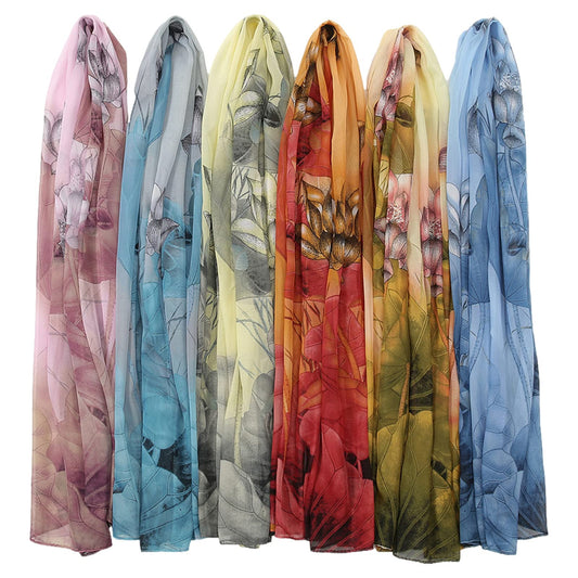 6 Packs Fashion Scarves for Women Lightweight Chiffon Scarfs for Women Summer Shawl Warp Floral Head Scarf