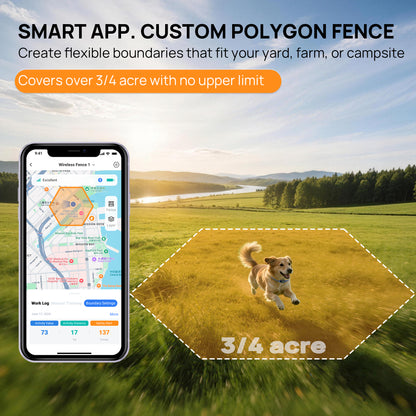 CICPAP GPS Dog Fence with Free App, No Subscription, 25–500 Yard Portable Invisible Fence & Training Collar, Beep Vibration Shock Modes, IP67 Waterproof Rechargeable Collar for Medium Large Dogs