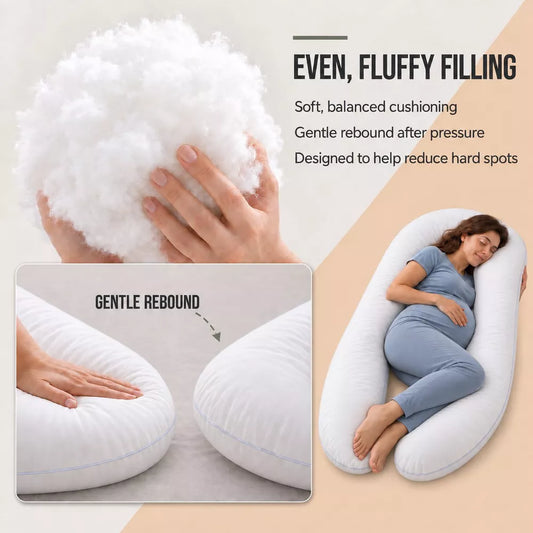 LauKingdom 60" White 1pc U-Shaped Pregnancy Pillow with Washable Cotton Cover, Full Body Maternity Support Pillow for Side Sleepers, Back Belly Hips
