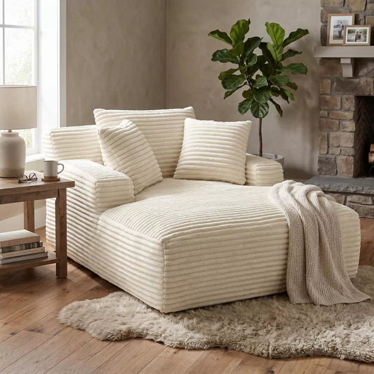 Oversized Corduroy Floor Chaise Lounge - Ergonomic Memory Foam Tofu Sofa for Dorm, Apartment, No Assembly Required - Oatmeal Cream