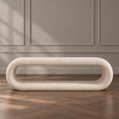 LauKingdom 52.17" Warm Oatmeal Beige Chenille Upholstered Waterfall Bench with Open Storage, Curved End of Bed Ottoman for Bedroom Entryway