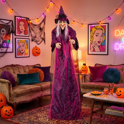 71in Life-Sized Hanging Witch Halloween Decoration with Sound Effects for Haunted House and Yard Decor