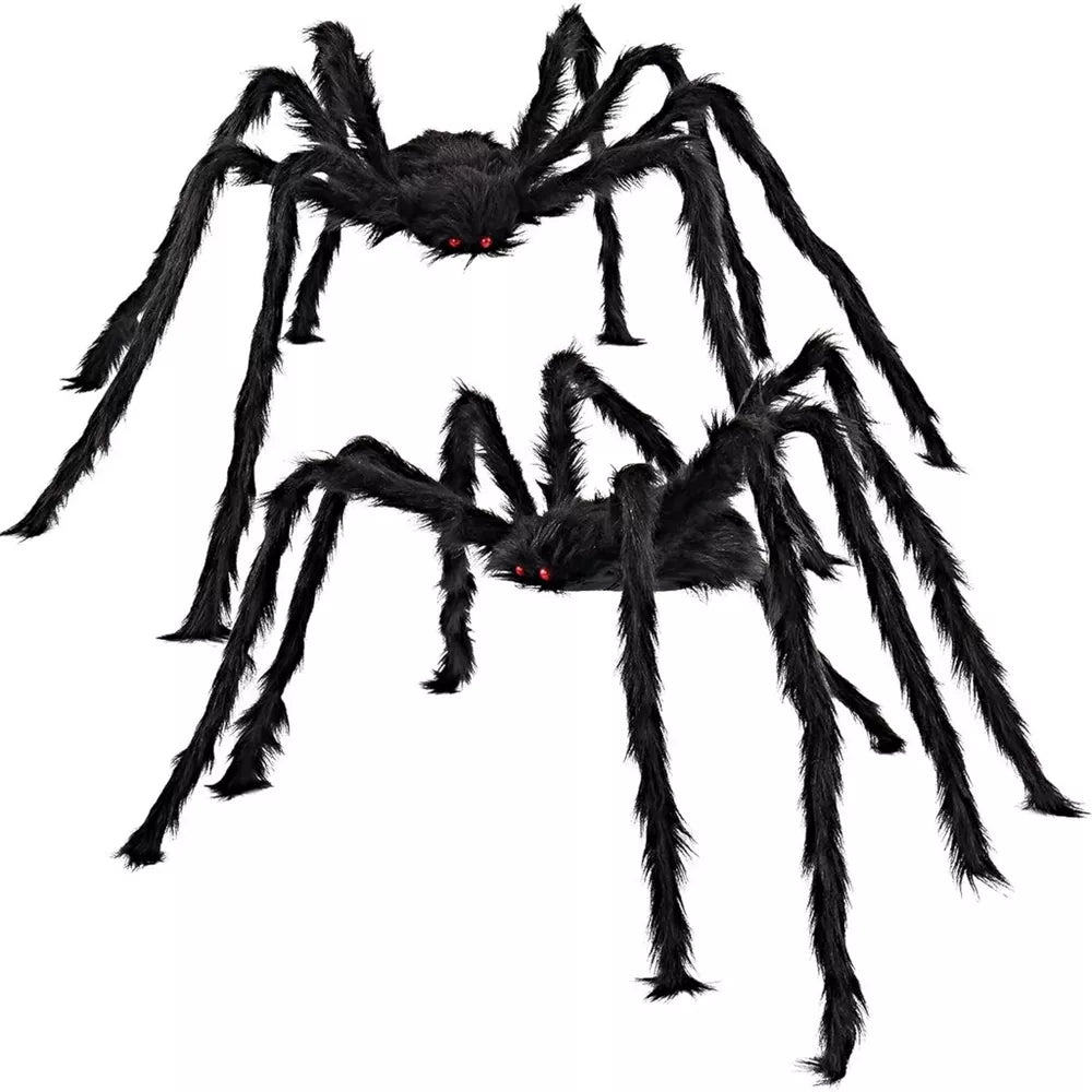 LauKingdom 6.5ft 2-Pack Black Giant Hairy Spiders, Scary Halloween Outdoor Decorations for Yard Lawn Haunted House