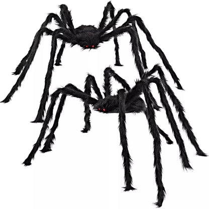 LauKingdom 6.5ft 2-Pack Black Giant Hairy Spiders, Scary Halloween Outdoor Decorations for Yard Lawn Haunted House