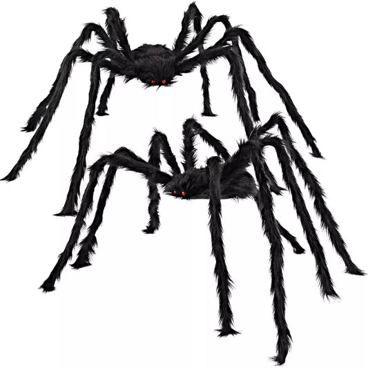 LauKingdom 6.5ft 2-Pack Black Giant Hairy Spiders, Scary Halloween Outdoor Decorations for Yard Lawn Haunted House