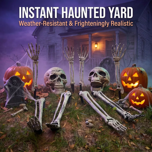 LauKingdom Set of 2 Resin Ground Breaker Skeleton Stakes Halloween Outdoor Yard Decor
