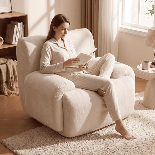43" Wide Modern Oversized Chenille Accent Chair, Boneless Lounge Armchair with Deep Seat for Living Room, Bedroom, Apartment & Dorms, Beige