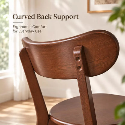 LauKingdom 29.92 in Set of 2 Dark Walnut Solid Wood Dining Chairs, Curved Back Mid-Century Rubberwood Kitchen Chairs for Dining Room & Breakfast Nook