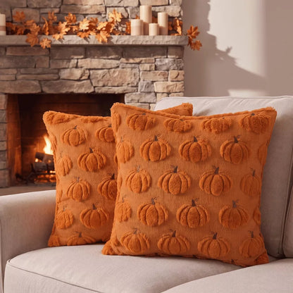 Farmhouse Pumpkin Throw Pillow Covers 18x18 Set of 2, Rust Orange Fall Decor for Couch, Sofa & Bed