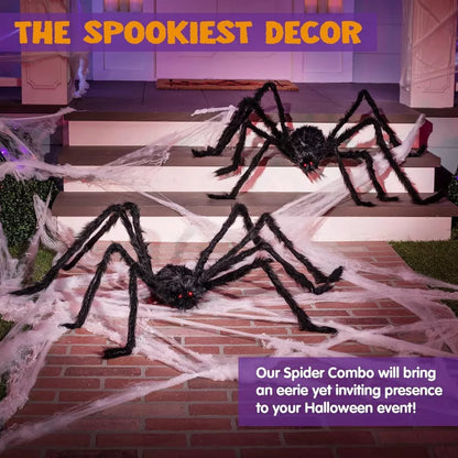 LauKingdom 6.5ft 2-Pack Black Giant Hairy Spiders, Scary Halloween Outdoor Decorations for Yard Lawn Haunted House