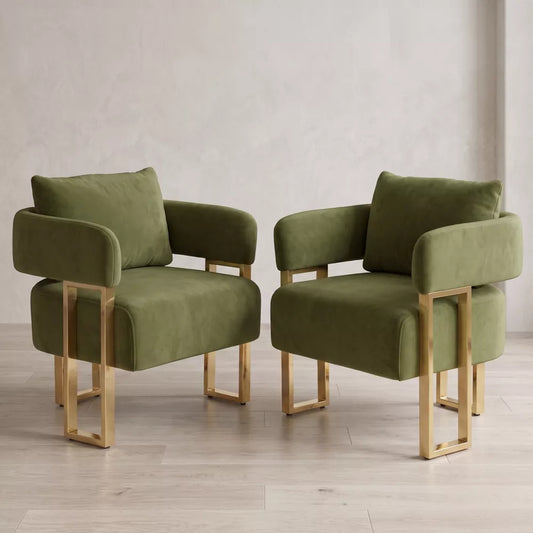 LauKingdom Set of 2 Green Modern Accent Chairs, Teddy Fleece Upholstered Armchair with Gold Metal Legs for Living Room Bedroom Dorm Apartment