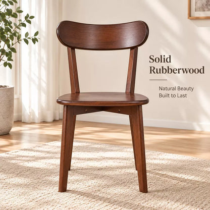 LauKingdom 29.92 in Set of 2 Dark Walnut Solid Wood Dining Chairs, Curved Back Mid-Century Rubberwood Kitchen Chairs for Dining Room & Breakfast Nook