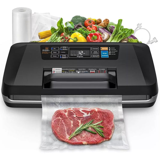 Teendow Vacuum Sealer Machine, 95KPa Automatic Food Sealer for Wet & Dry Food, Built-in Cutter, Double Seal System,Complete Kit with 1 Roll & 10 Bags