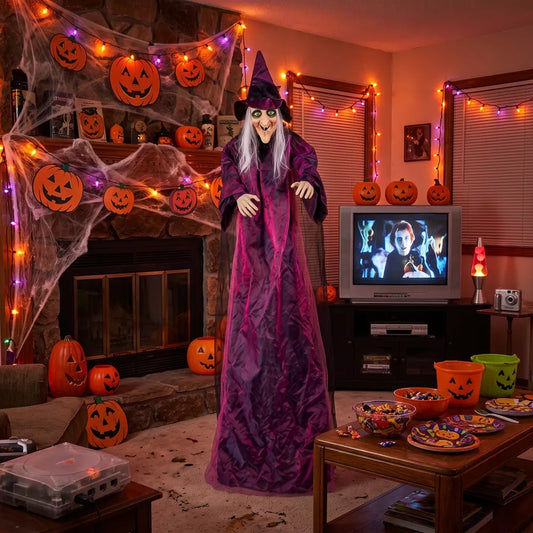 71in Life-Sized Hanging Witch Halloween Decoration with Sound Effects for Haunted House and Yard Decor