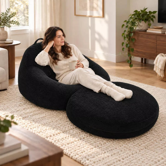 LauKingdom 39.4-Inch Oversized Corduroy Bean Bag Chair 2-in-1 Folding Floor Lounger with Handle for Bedroom, Dorm & Living Room