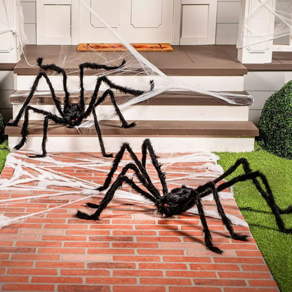 LauKingdom 6.5ft 2-Pack Black Giant Hairy Spiders, Scary Halloween Outdoor Decorations for Yard Lawn Haunted House