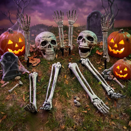 LauKingdom Set of 2 Resin Ground Breaker Skeleton Stakes Halloween Outdoor Yard Decor