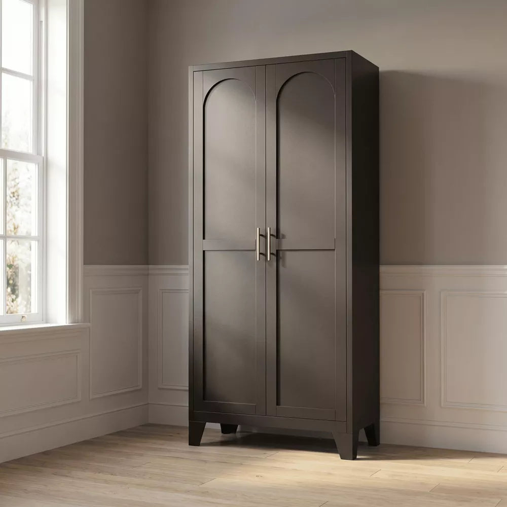 71'' 2 Shapely Doors Cabinet, Metal Storage Cabinet with Doors and Adjustable Shelves, for Bedroom, Living Room, Kitchen(Black)