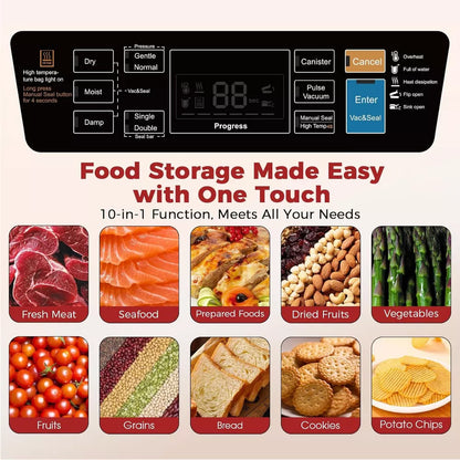 Teendow Vacuum Sealer Machine, 95KPa Automatic Food Sealer for Wet & Dry Food, Built-in Cutter, Double Seal System,Complete Kit with 1 Roll & 10 Bags