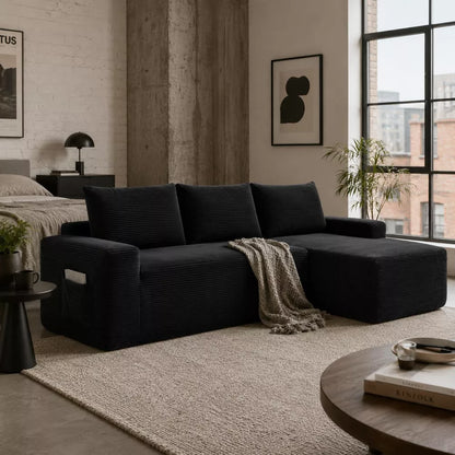 96.9" Cloud Sectional Couch with Right Chaise, Modern Deep Seat Modular Sofa, No Assembly Corduroy L-Shaped Couch for Living Room