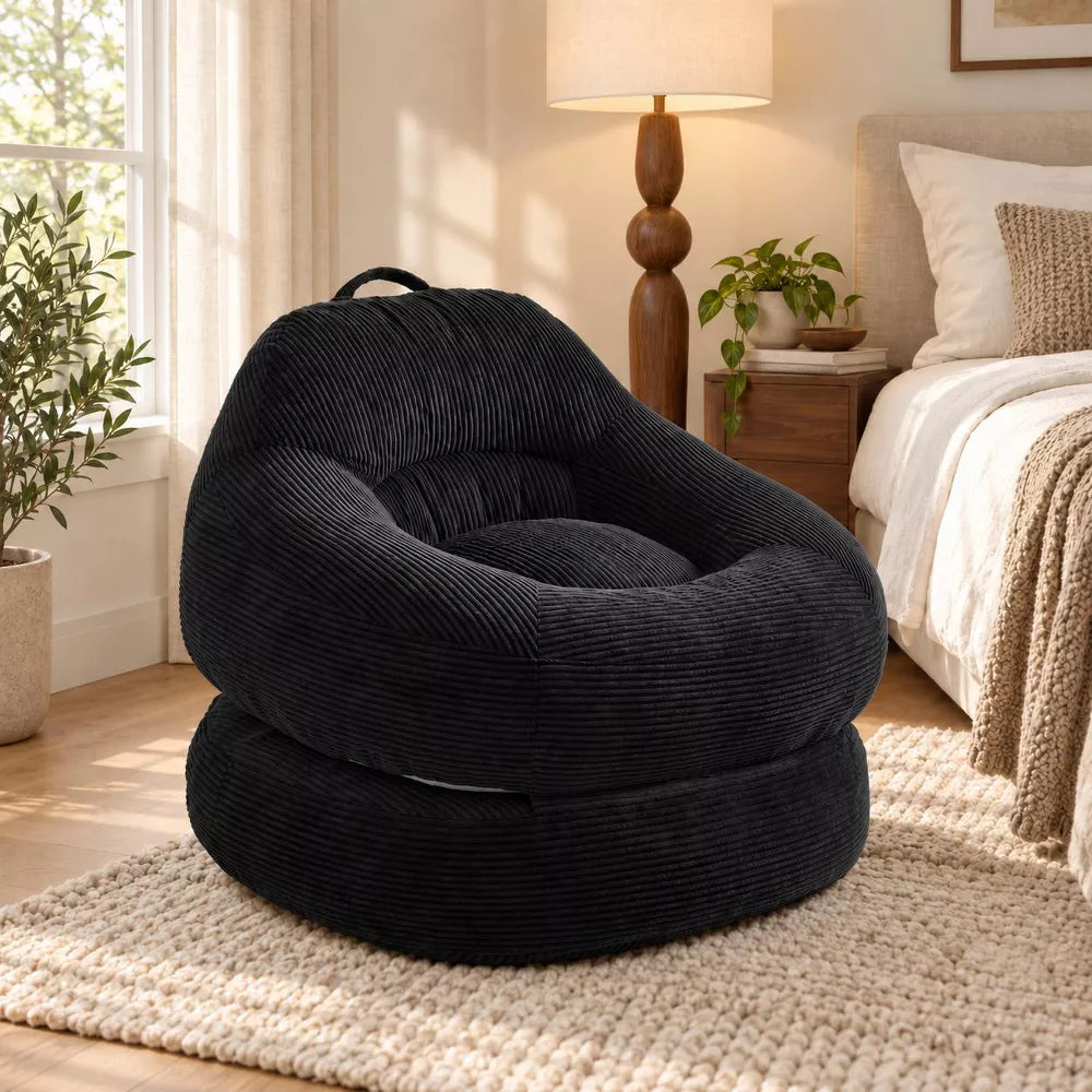 LauKingdom 39.4-Inch Oversized Corduroy Bean Bag Chair 2-in-1 Folding Floor Lounger with Handle for Bedroom, Dorm & Living Room