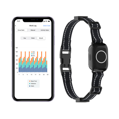 CICPAP Smart Bark Collar with App Control, Automatic Bark Detection, Beep Vibration and 16-Level Static, IPX7 Rechargeable Dog Training Collar