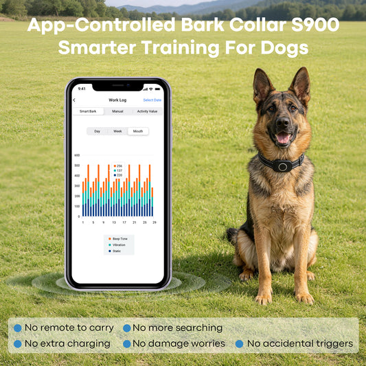 CICPAP Smart Bark Collar with App Control, Automatic Bark Detection, Beep Vibration and 16-Level Static, IPX7 Rechargeable Dog Training Collar