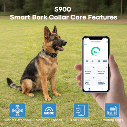 CICPAP Smart Bark Collar with App Control, Automatic Bark Detection, Beep Vibration and 16-Level Static, IPX7 Rechargeable Dog Training Collar