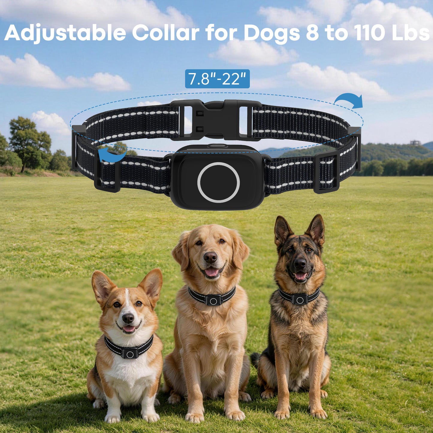 CICPAP Smart Bark Collar with App Control, Automatic Bark Detection, Beep Vibration and 16-Level Static, IPX7 Rechargeable Dog Training Collar