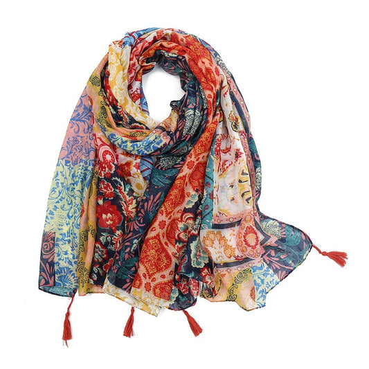 Scarf for Women Lightweight Floral Printed Scarf Fall Winter Fashion Fringed Shawl