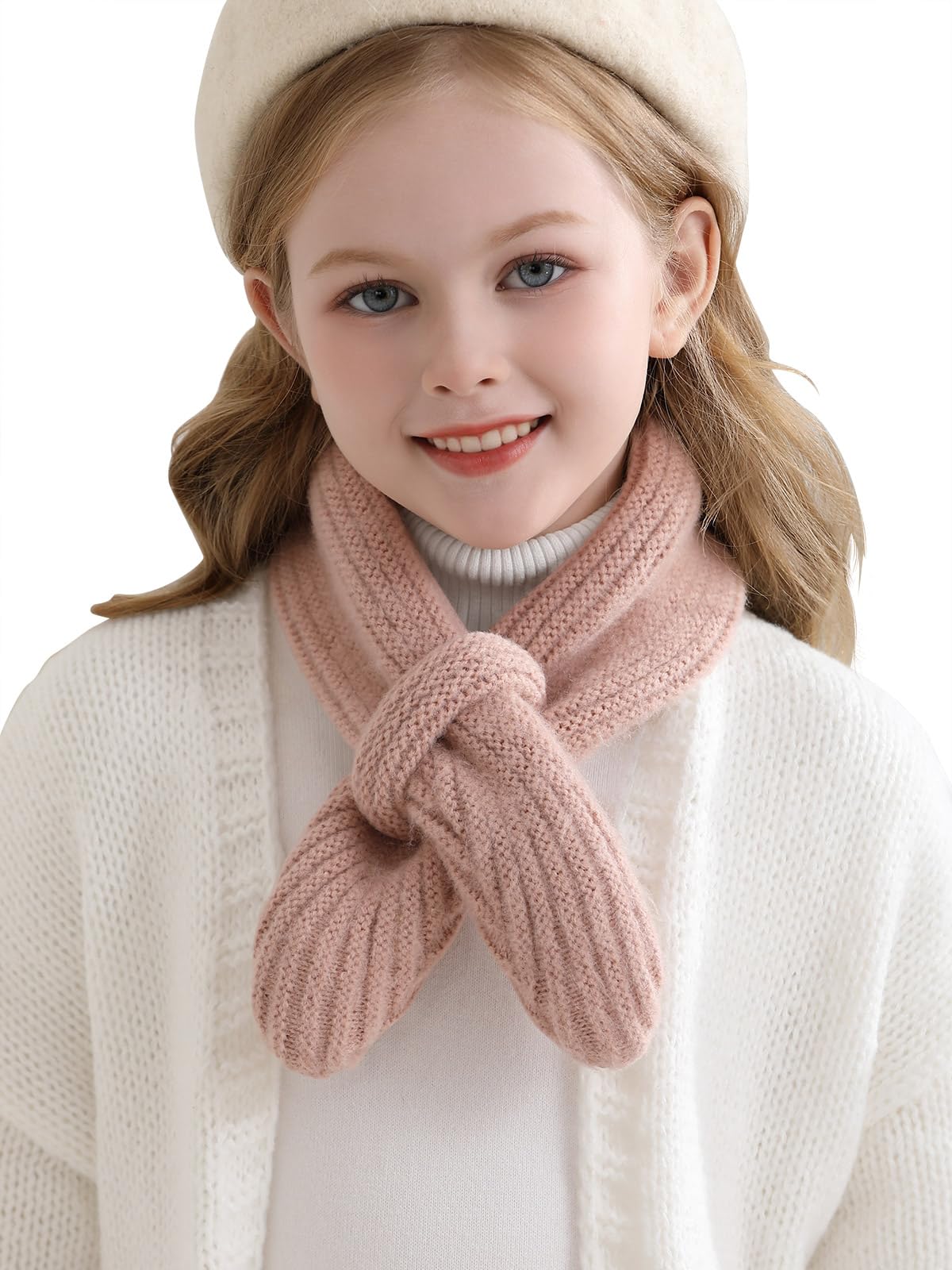Kids Girls Knit Scarf Toddler Warm Winter Cross Tie Wrap Neck Warmer Cute Scarves 1-14 Years