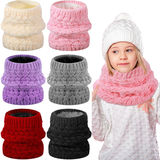 6 Pcs Kids Winter Knitted Infinity Scarf Girls Boys Neck Warmer Double Layer Fleece Lined Neck Gaiter Windproof