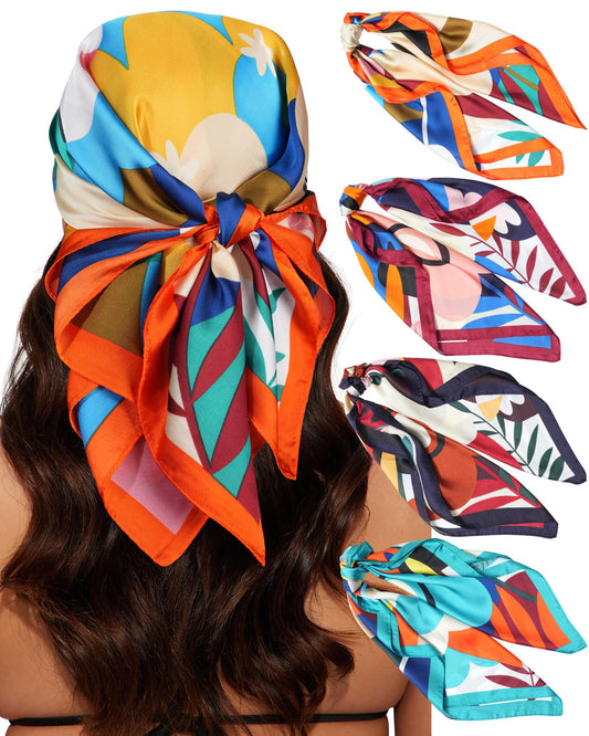 4 PCS 27.5 Inches Satin Head Scarf Silk Scarf for Women Lightweight Hair Bandanas Head Scarves Neck Scarf Hair Wrap