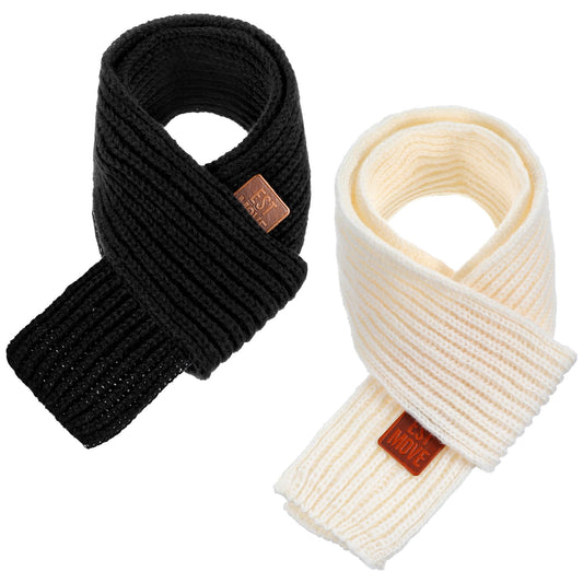 2Pcs Warm Kids Winter Knit Scarves, Soft Knitted Neck Warmer Toddler Scarf, Child Warm Scarves Wrap for Boys Girls