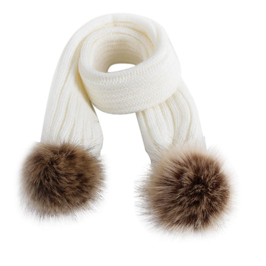 Women Girls Knitted Scarf with Cute Pompom, Winter Warm Chunky Knit Scarf for Kids